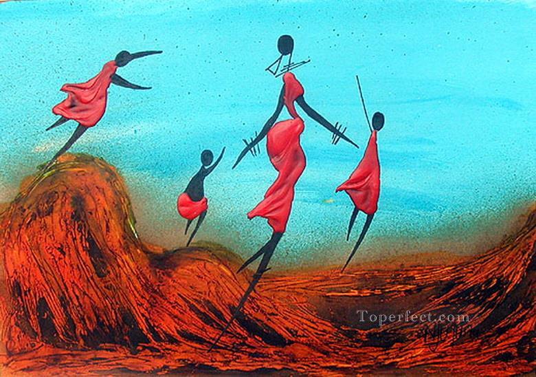 Walking with Children from Africa Oil Paintings